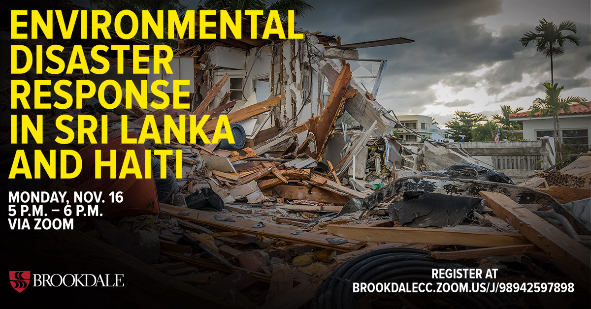 Flyer for the event with a pic of Haitia after a natural disaster.