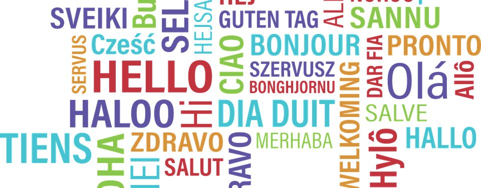 Different Languages in different colors that say Hello.