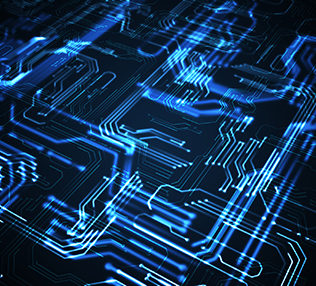 Quantum computing concept. Abstract glowing electronic circuit.