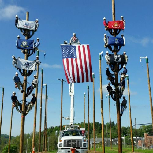 American Flag and utility poles