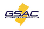 Logo with the letters GSAC in navy blue and the state of NJ in yellow behind the letters.
