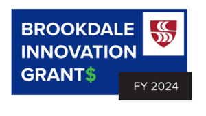Logo with blue background, white lettering that says Brookdale Innovation Grant$ and the Brookdale Shield in the right corner.