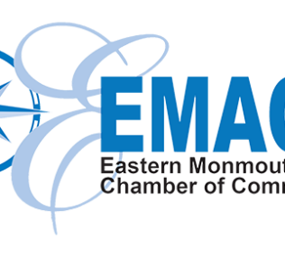 EMACC logo in a light blue lettering and compass.