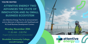 Flyer for the event with a picture of ocean windmills.