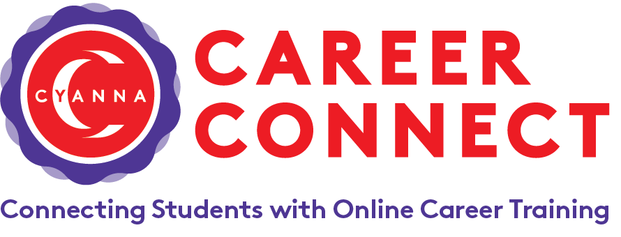 Logo for Career Connect. A blue circle with a red center and white C in the middle with the name Cyanna across the C.