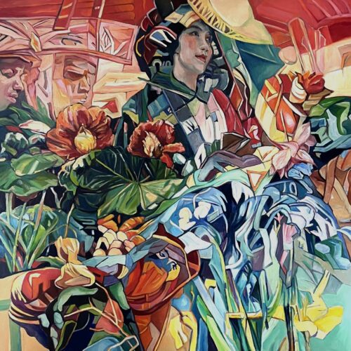 Very colorful abstract painting by Nancie Gunkelman