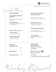 Culinary Education Center Lunch Menu