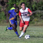 During the Brookdale CC vs Delaware CCC GSAC Men's Soccer Match at the Brookdale Soccer Field in Middletown , New Jersey. 9/2/25 Photo Credit: Tom Smith | tspsportsimages.com