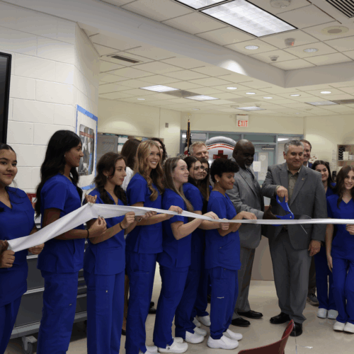 15 Nursing students in a partnership program between MCVSD, Brookdale Community College, Kean University and Monmouth Medical Center with the goal of addressing New Jersey’s nursing shortage by making a nursing degree more accessible and affordable for students.