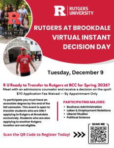 Rutgers at Brookdale Flyer featuring Rutgers students on the flyer.