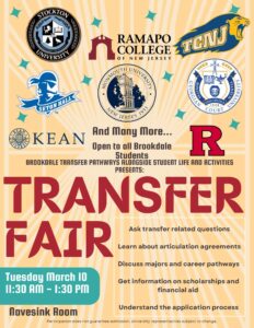 Transfer Fair Flyer with a list of the colleges in attendance and describing the fair. 