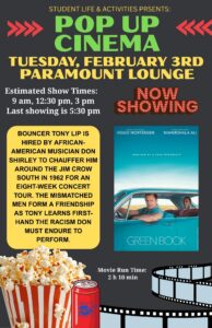 Pop-Up Cinema: Green Book Screenings at 9am, 12:30pm, 3pm, and 5:30pm SLC Paramount Lounge