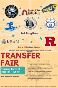 Transfer Fair
3/10, 11:30am, SLC Navesink Rooms