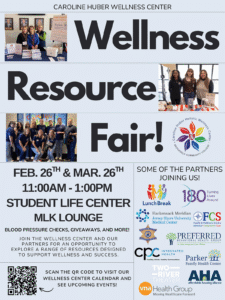Wellness Resource Fair Flyer with description of the fair and a list of the partners joining the fair.