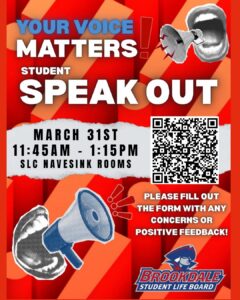 SLB Student Speak Out 3/31 11:45am - 1:15pm SLC Navesink Rooms