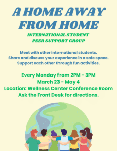 A Home Away From Home flyer describing the event with an image of the earth and people on it.