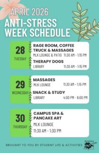 SLA Anti-Stress Week
April 28 - April 30
Join us to unwind and de-stress at the end of the semester!