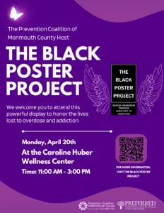 The Black Poster Project Event Flyer describing the event with images of Angel wings and a butterfly on it.