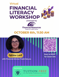 Virtual Financial Literacy Workshop flyer with information about the event.