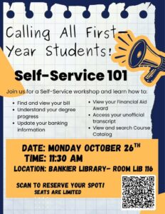Self-Service 101 event flyer with information describing the event.